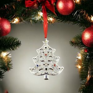 Lenox Silver-Plated Christmas Tree Multi Crystal Ornament New Sparkle & Scroll